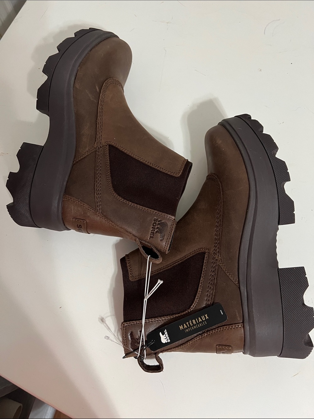 Sorel Joan Brown Leather Chelsea Lug Boots Size 9 - Picture 5 of 10